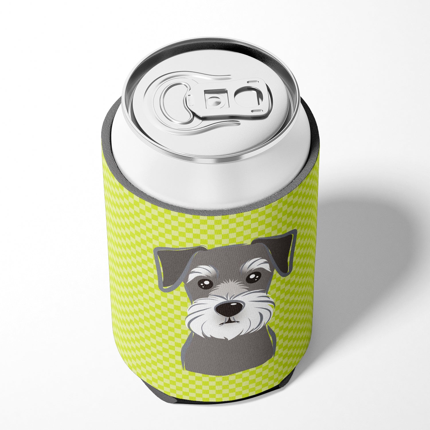 Checkerboard Lime Green Schnauzer Can or Bottle Hugger BB1268CC.
