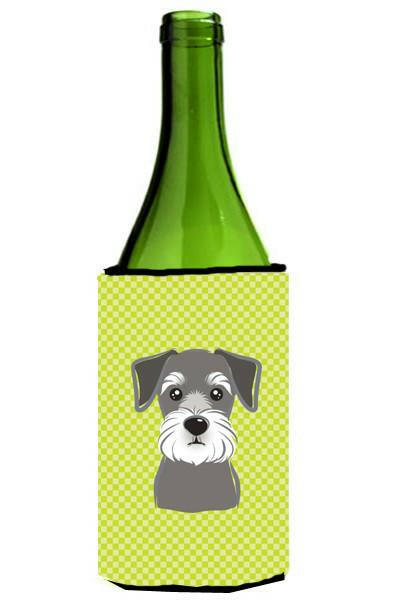 Checkerboard Lime Green Schnauzer Wine Bottle Beverage Insulator Hugger BB1268LITERK by Caroline&#39;s Treasures