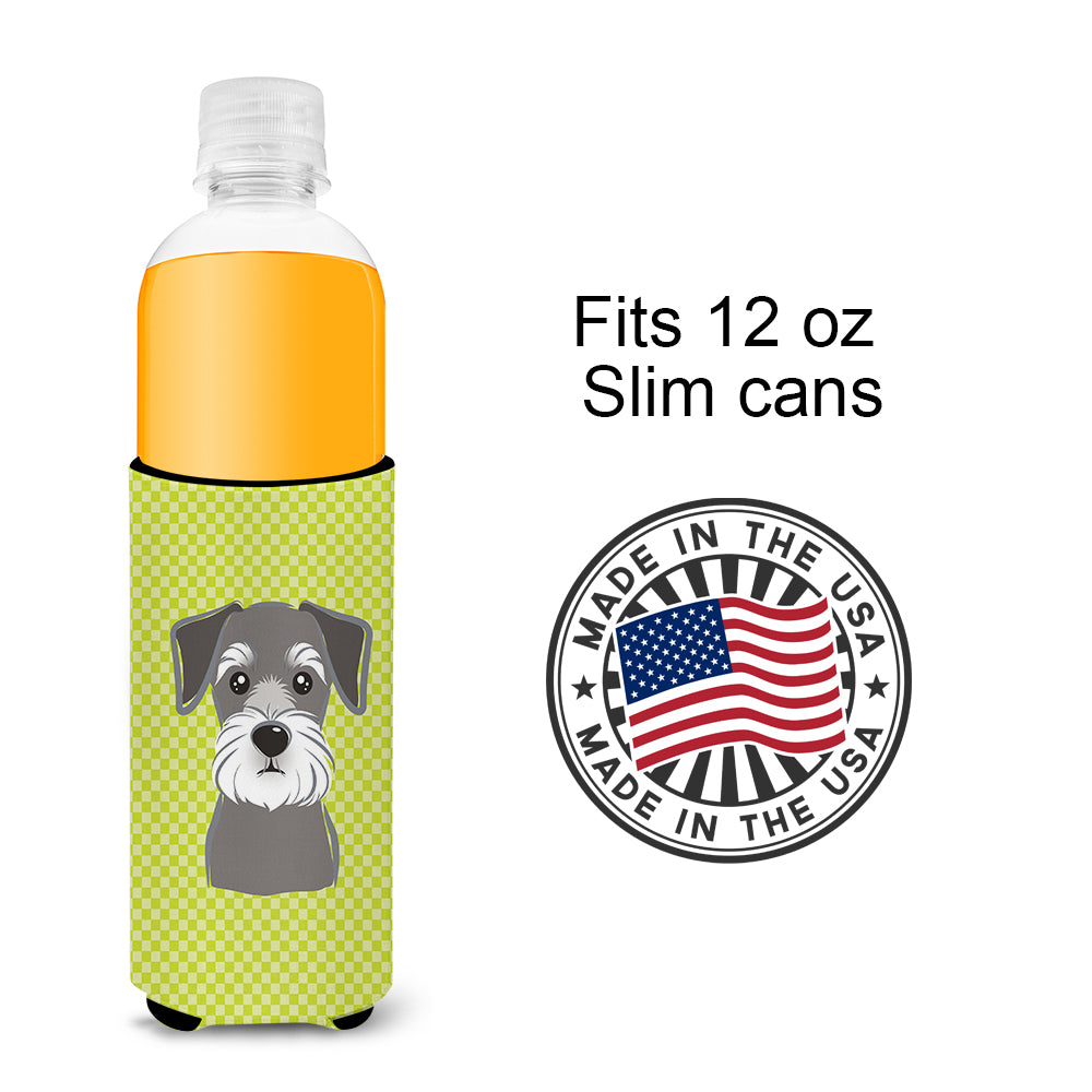 Checkerboard Lime Green Schnauzer Ultra Beverage Insulators for slim cans BB1268MUK