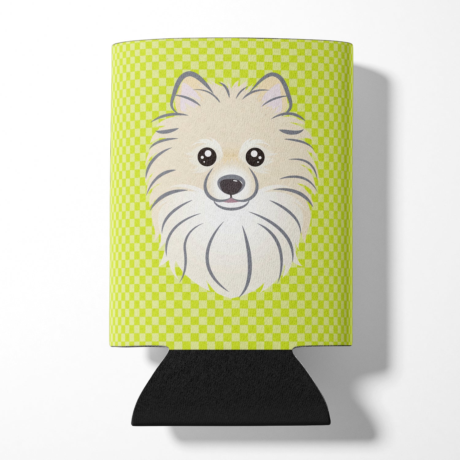 Checkerboard Lime Green Pomeranian Can or Bottle Hugger BB1269CC