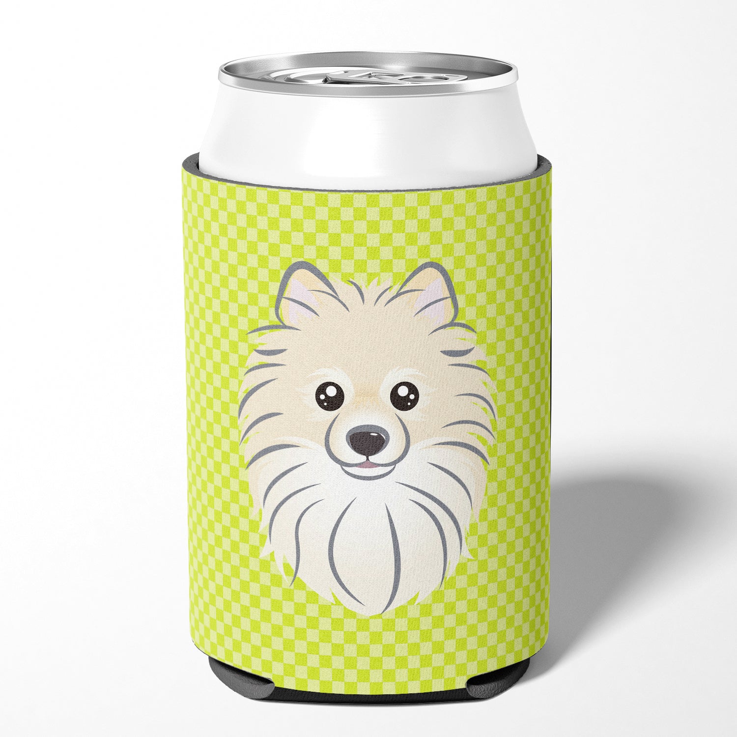 Checkerboard Lime Green Pomeranian Can or Bottle Hugger BB1269CC