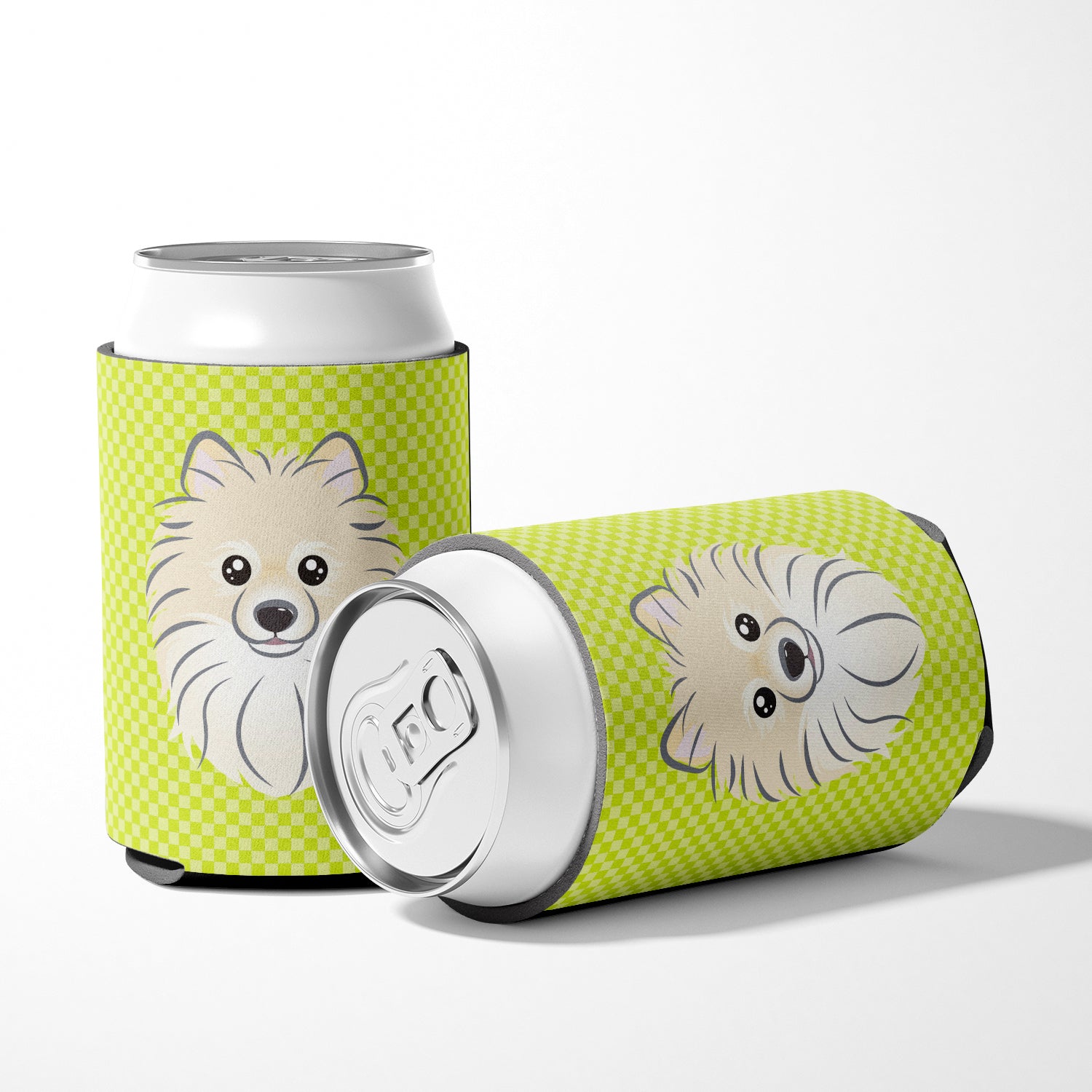 Checkerboard Lime Green Pomeranian Can or Bottle Hugger BB1269CC.