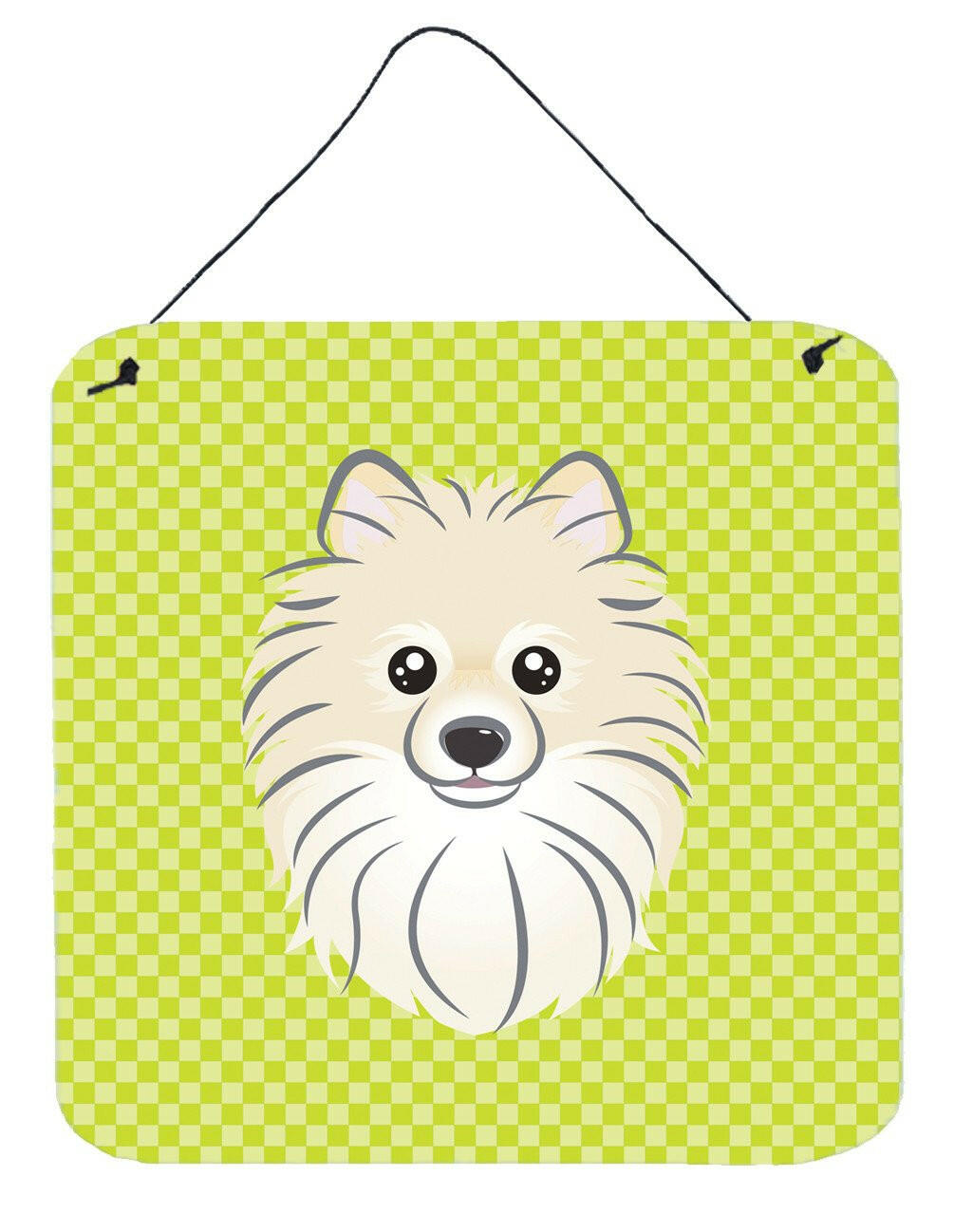Checkerboard Lime Green Pomeranian Wall or Door Hanging Prints BB1269DS66 by Caroline's Treasures