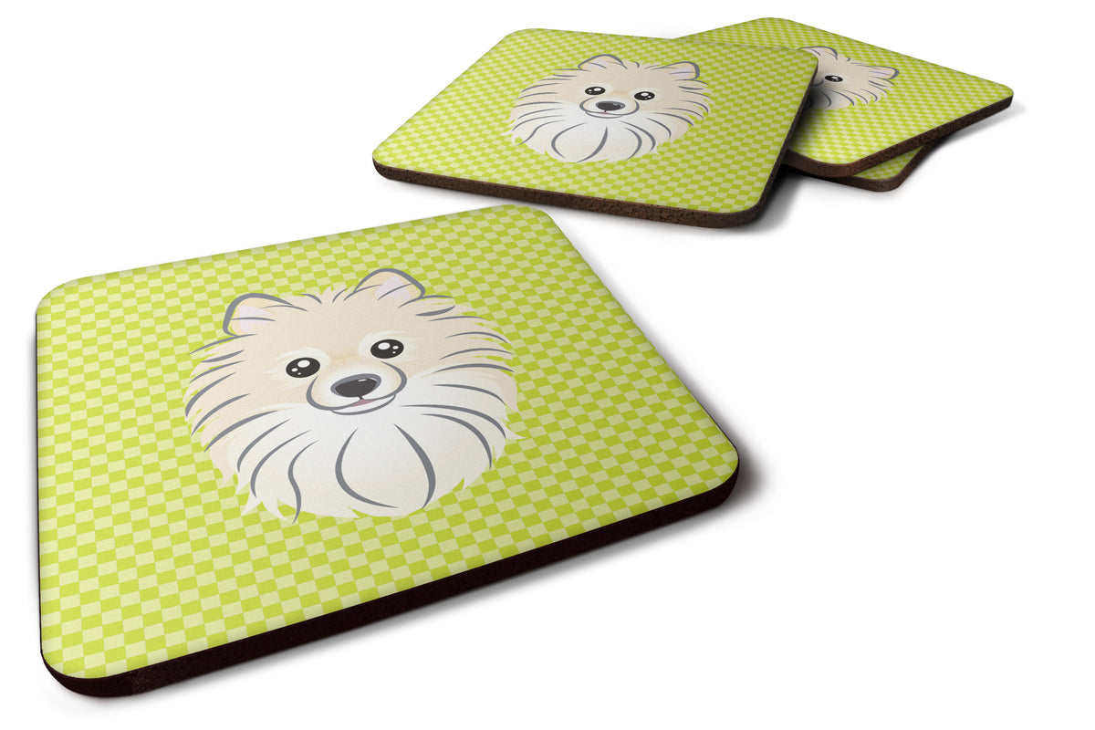Set of 4 Checkerboard Lime Green Pomeranian Foam Coasters BB1269FC - the-store.com