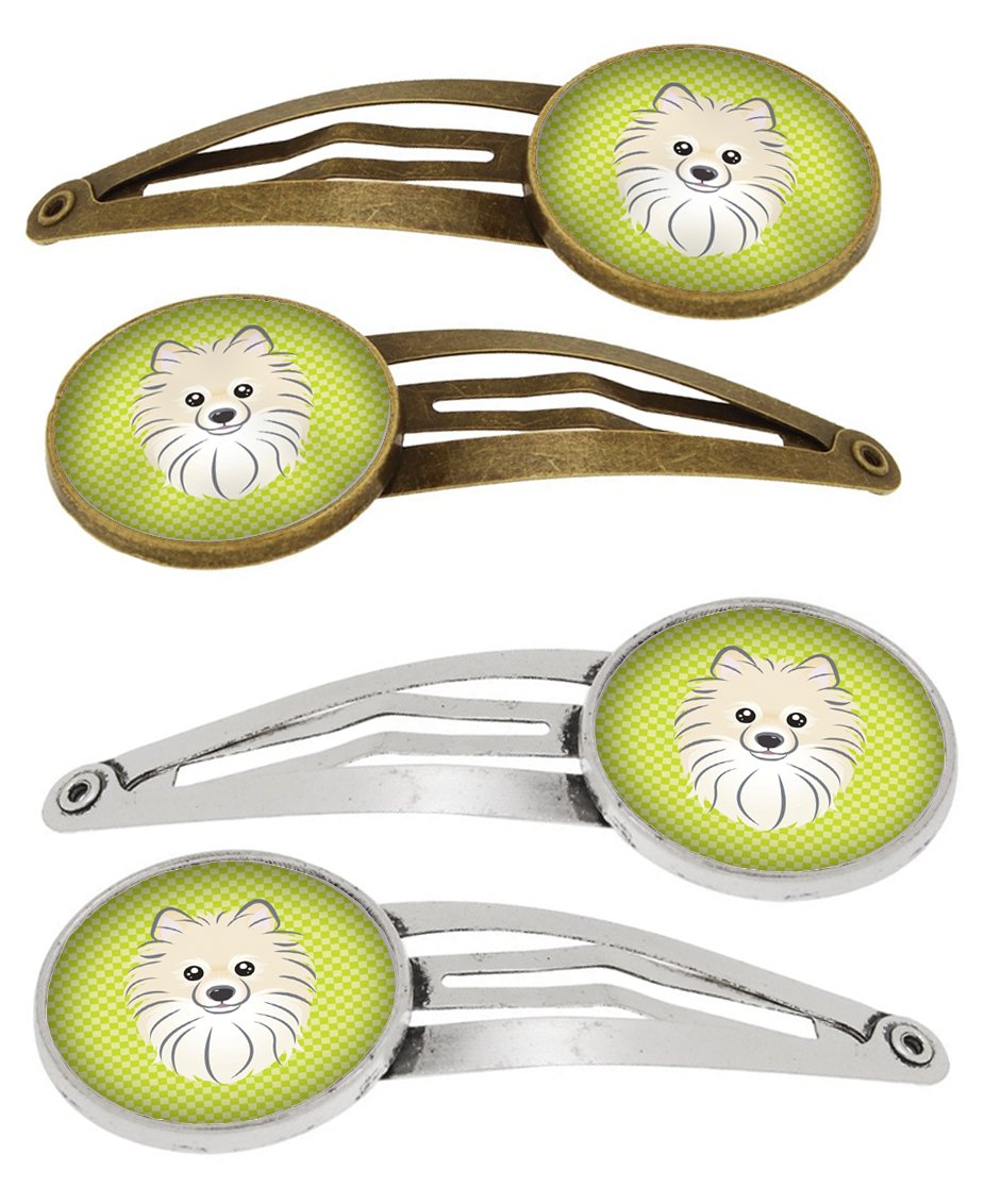 Checkerboard Lime Green Pomeranian Set of 4 Barrettes Hair Clips BB1269HCS4 by Caroline&#39;s Treasures