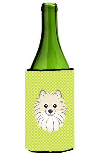 Checkerboard Lime Green Pomeranian Wine Bottle Beverage Insulator Hugger BB1269LITERK by Caroline&#39;s Treasures