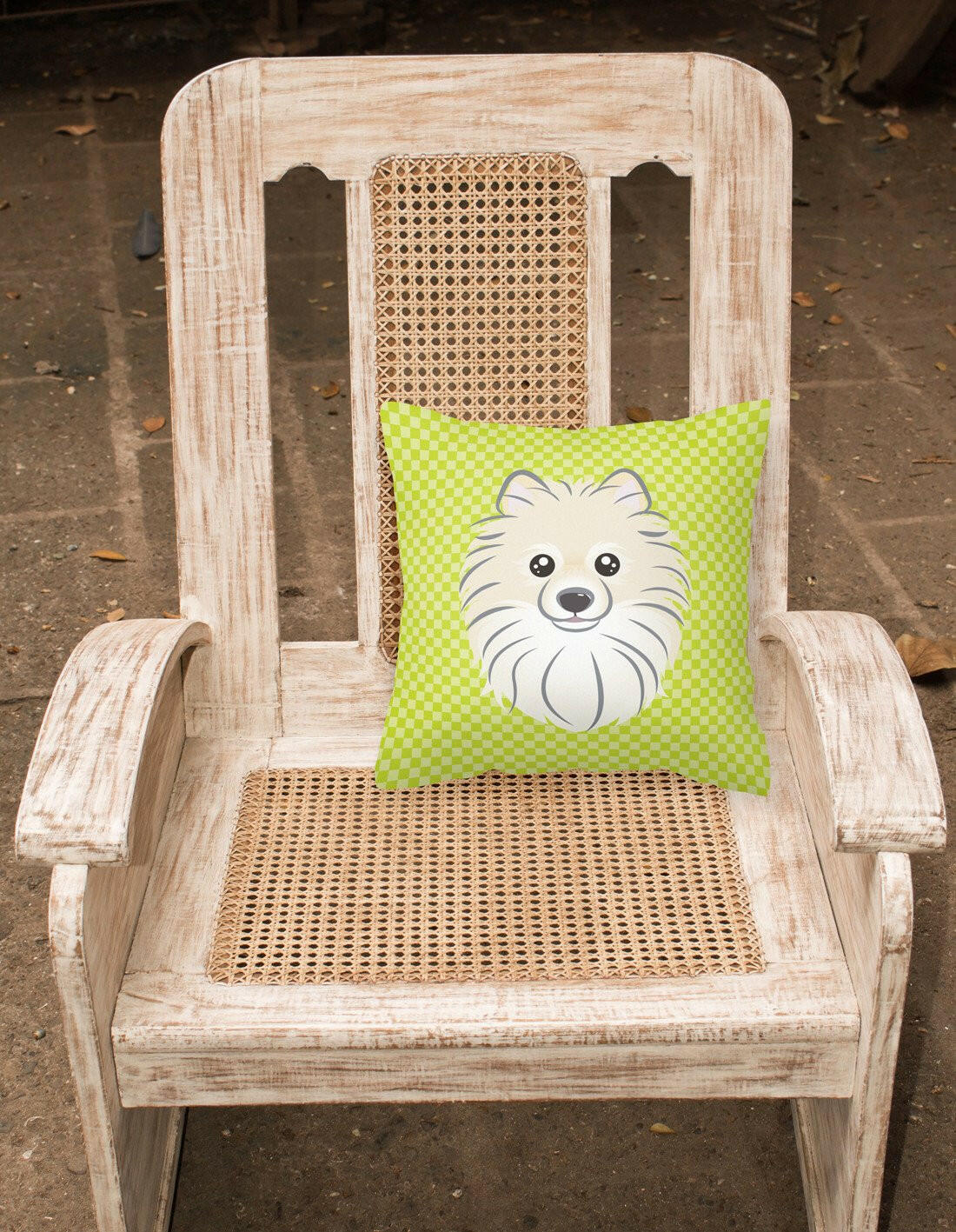 Checkerboard Lime Green Pomeranian Canvas Fabric Decorative Pillow BB1269PW1414 - the-store.com