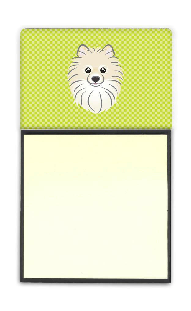 Checkerboard Lime Green Pomeranian Refiillable Sticky Note Holder or Postit Note Dispenser BB1269SN by Caroline&#39;s Treasures