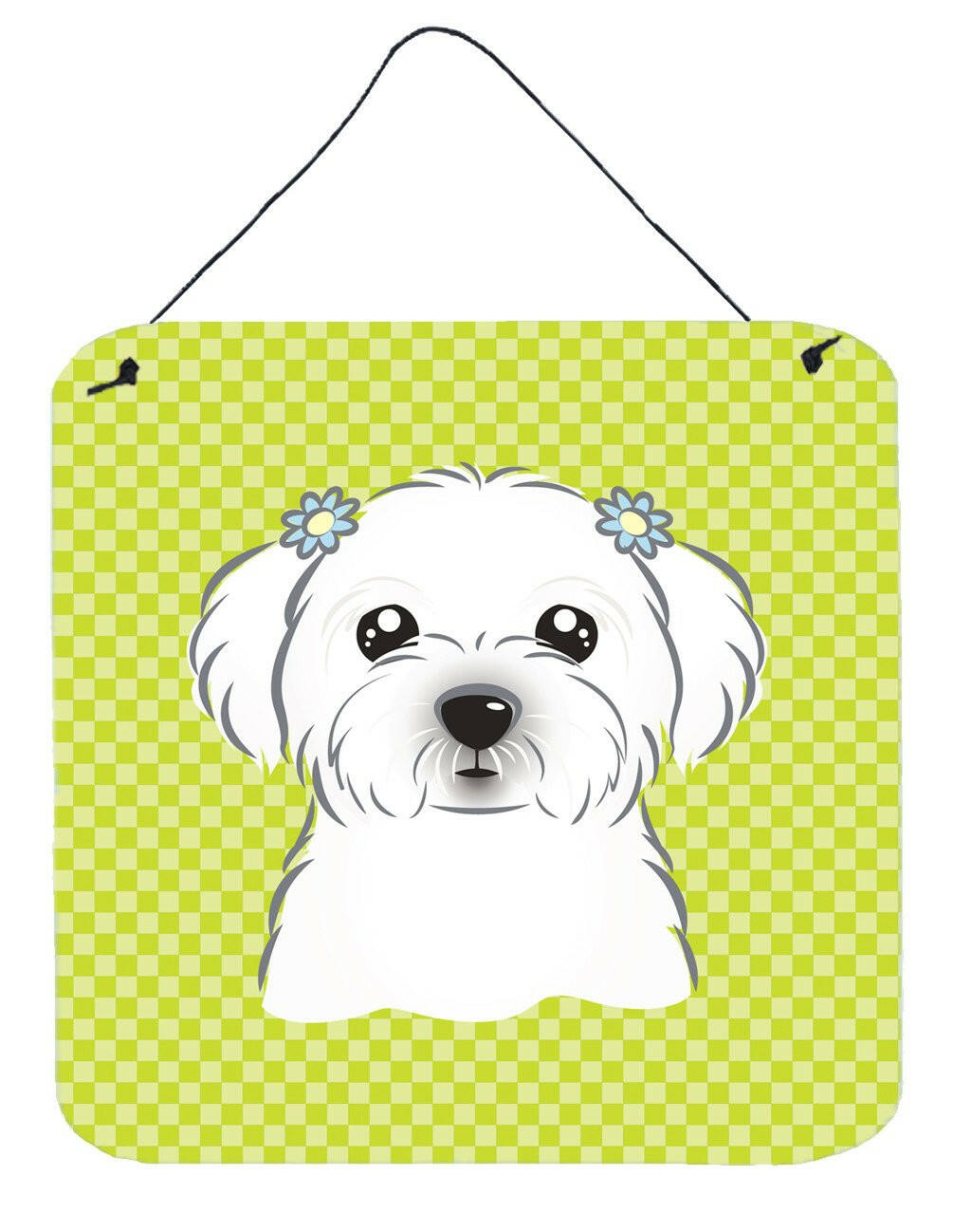Checkerboard Lime Green Maltese Wall or Door Hanging Prints BB1270DS66 by Caroline&#39;s Treasures