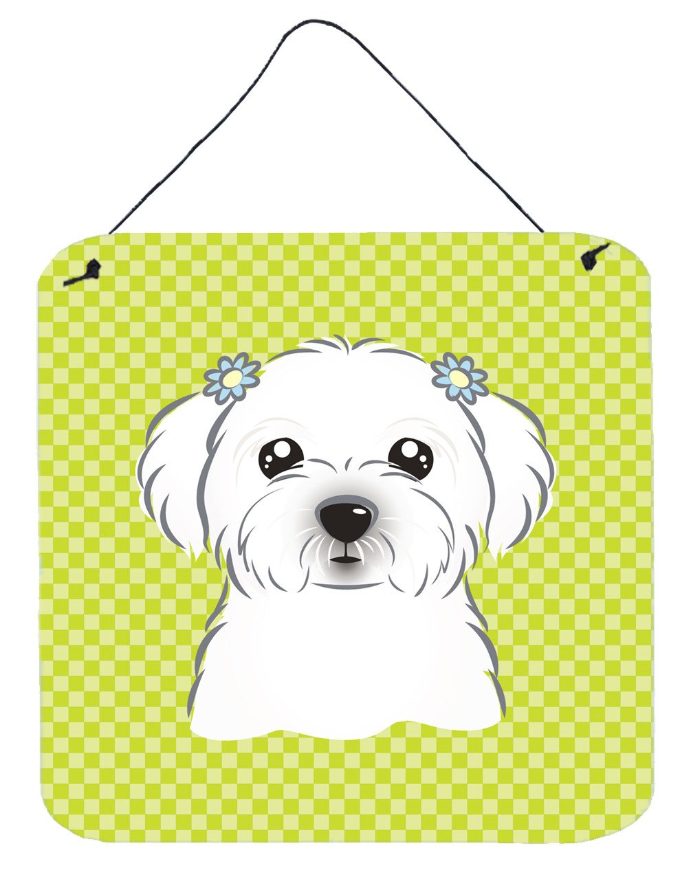 Checkerboard Lime Green Maltese Wall or Door Hanging Prints BB1270DS66 by Caroline's Treasures