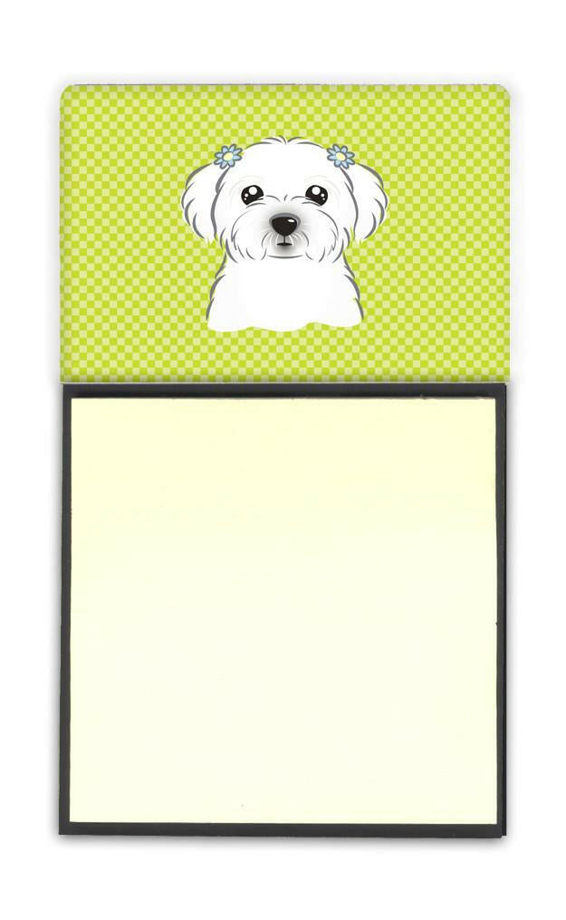 Checkerboard Lime Green Maltese Refiillable Sticky Note Holder or Postit Note Dispenser BB1270SN by Caroline&#39;s Treasures