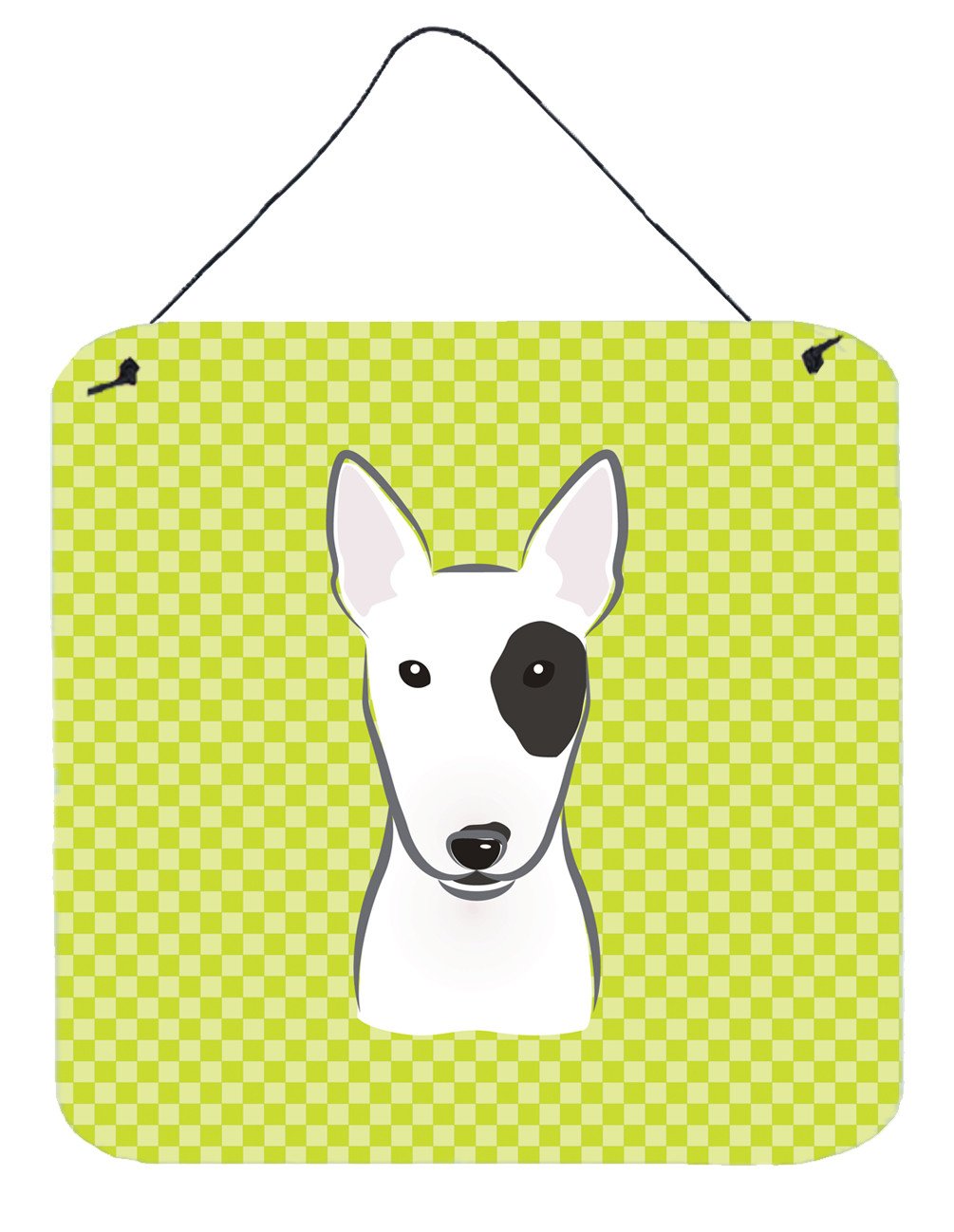 Checkerboard Lime Green Bull Terrier Wall or Door Hanging Prints BB1271DS66 by Caroline's Treasures