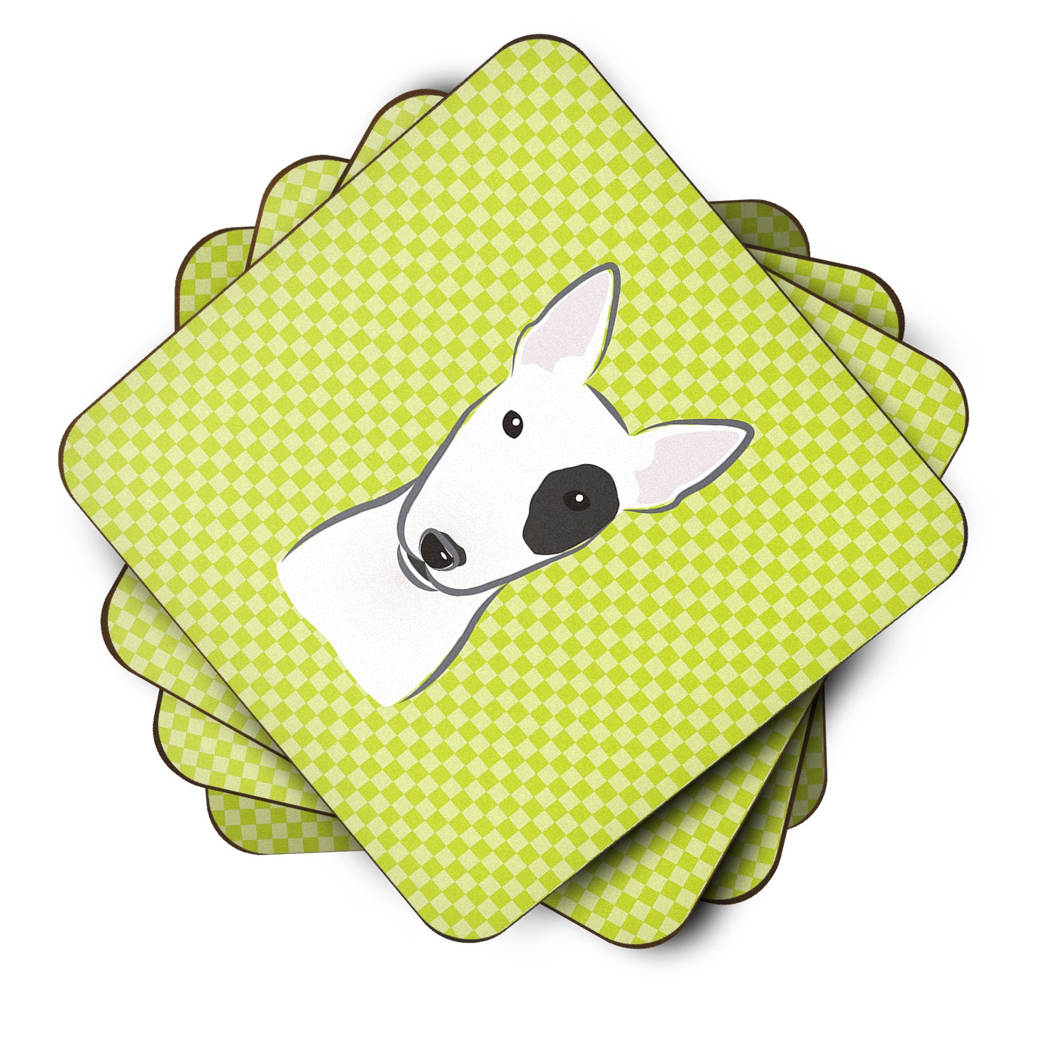 Set of 4 Checkerboard Lime Green Bull Terrier Foam Coasters BB1271FC - the-store.com