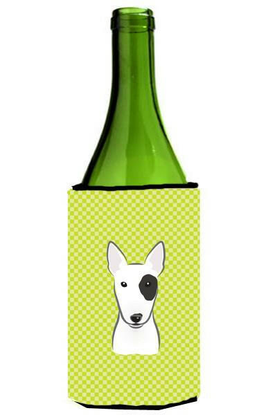 Checkerboard Lime Green Bull Terrier Wine Bottle Beverage Insulator Hugger BB1271LITERK by Caroline&#39;s Treasures