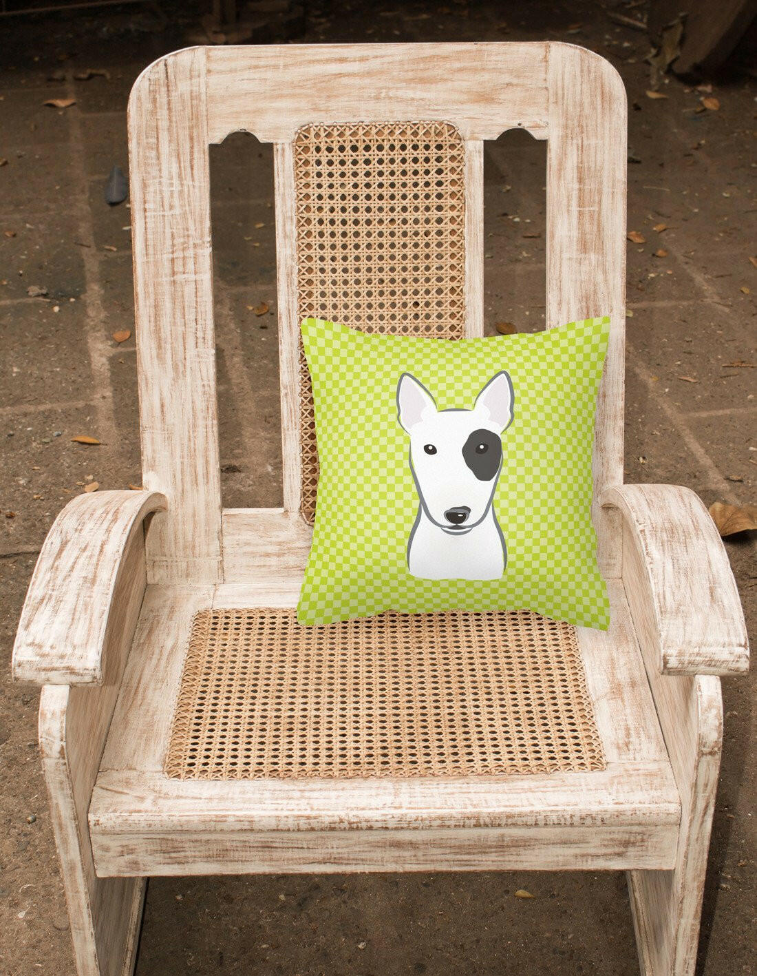 Checkerboard Lime Green Bull Terrier Canvas Fabric Decorative Pillow BB1271PW1414 - the-store.com