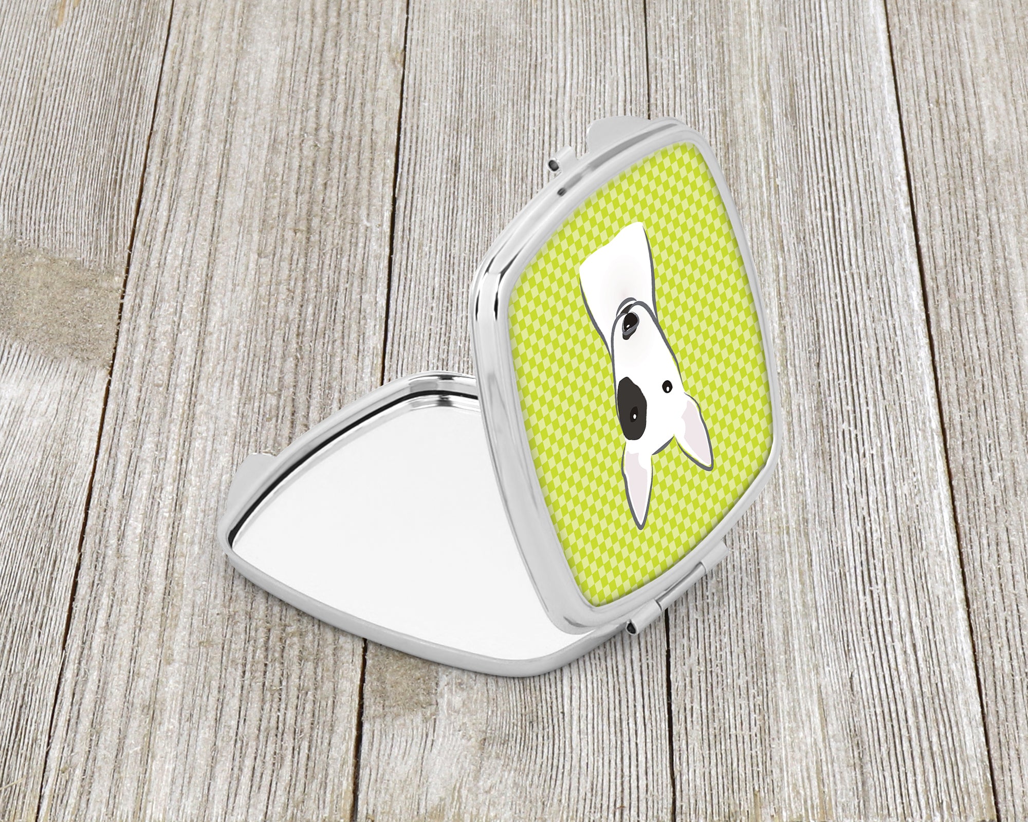 Checkerboard Lime Green Bull Terrier Compact Mirror BB1271SCM  the-store.com.