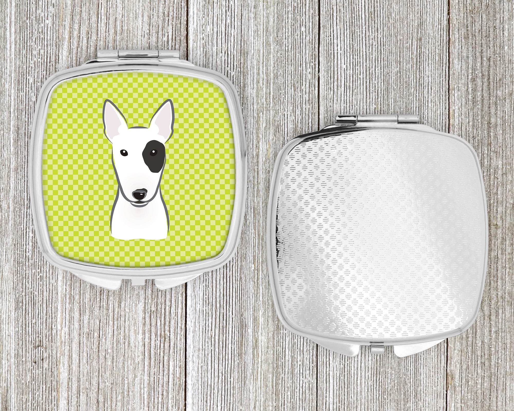 Checkerboard Lime Green Bull Terrier Compact Mirror BB1271SCM  the-store.com.
