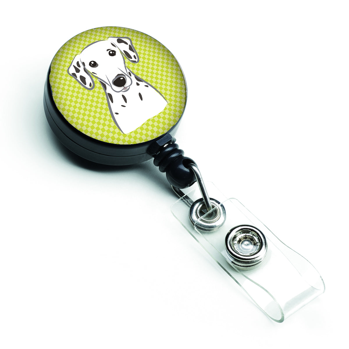 Checkerboard Lime Green Dalmatian Retractable Badge Reel BB1272BR
