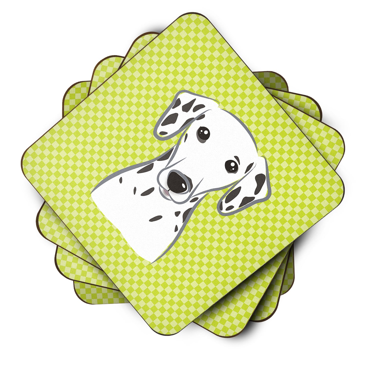 Set of 4 Checkerboard Lime Green Dalmatian Foam Coasters BB1272FC - the-store.com