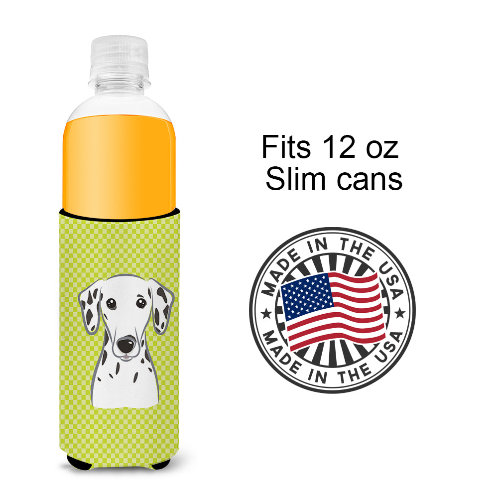 Checkerboard Lime Green Dalmatian Ultra Beverage Insulators for slim cans BB1272MUK.
