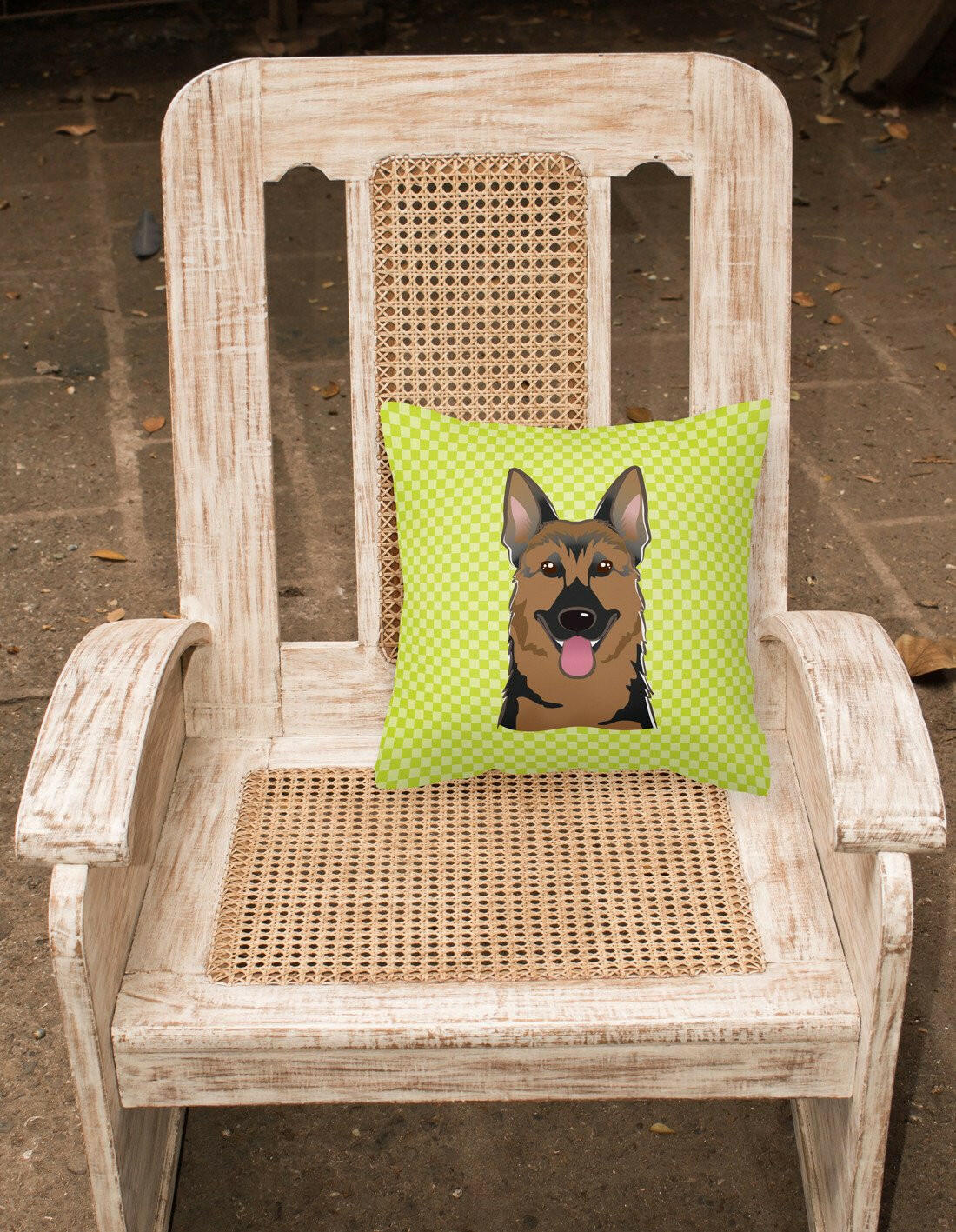 Checkerboard Lime Green German Shepherd Canvas Fabric Decorative Pillow BB1273PW1414 - the-store.com