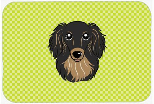 Checkerboard Lime Green Longhair Black and Tan Dachshund Mouse Pad, Hot Pad or Trivet BB1275MP by Caroline&#39;s Treasures