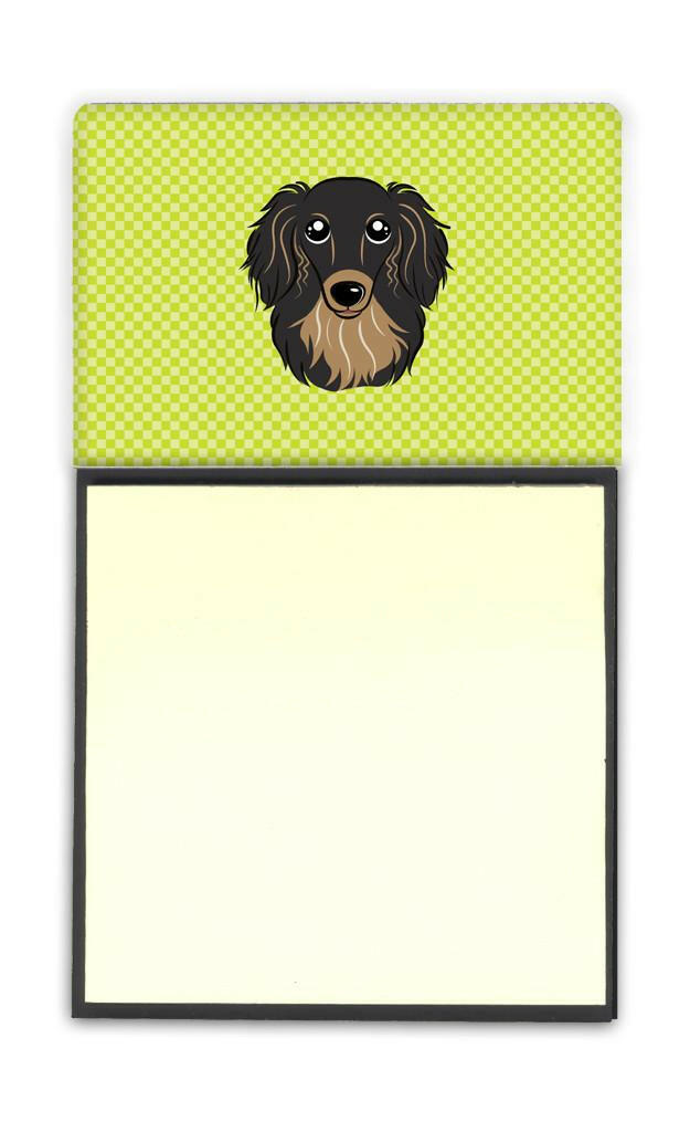 Checkerboard Lime Green Longhair Black and Tan Dachshund Sticky Note Holder BB1275SN by Caroline&#39;s Treasures