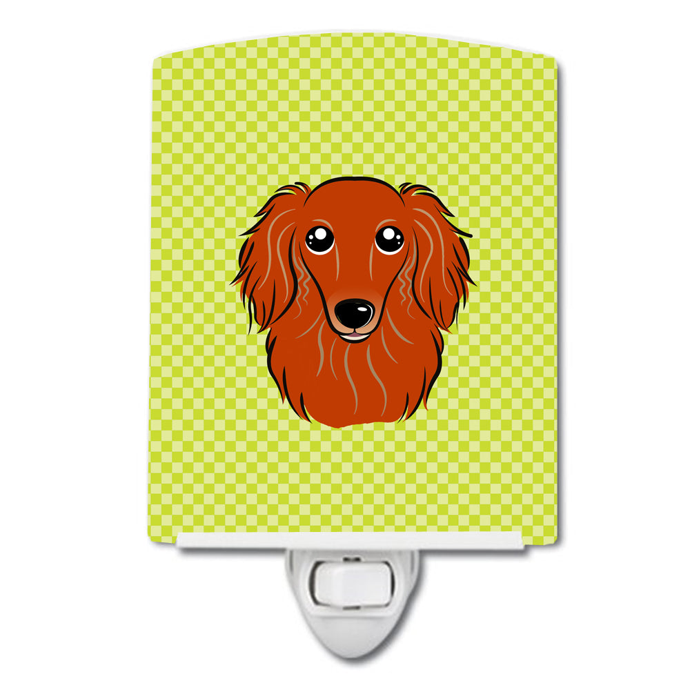 Checkerboard Lime Green Longhair Red Dachshund Ceramic Night Light BB1276CNL - the-store.com