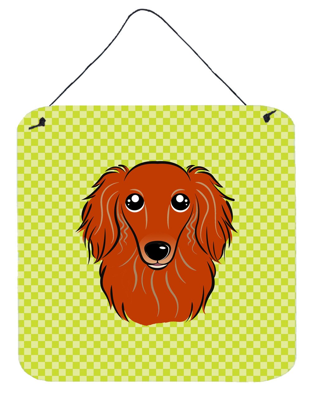 Checkerboard Lime Green Longhair Red Dachshund Wall or Door Hanging Prints BB1276DS66 by Caroline's Treasures