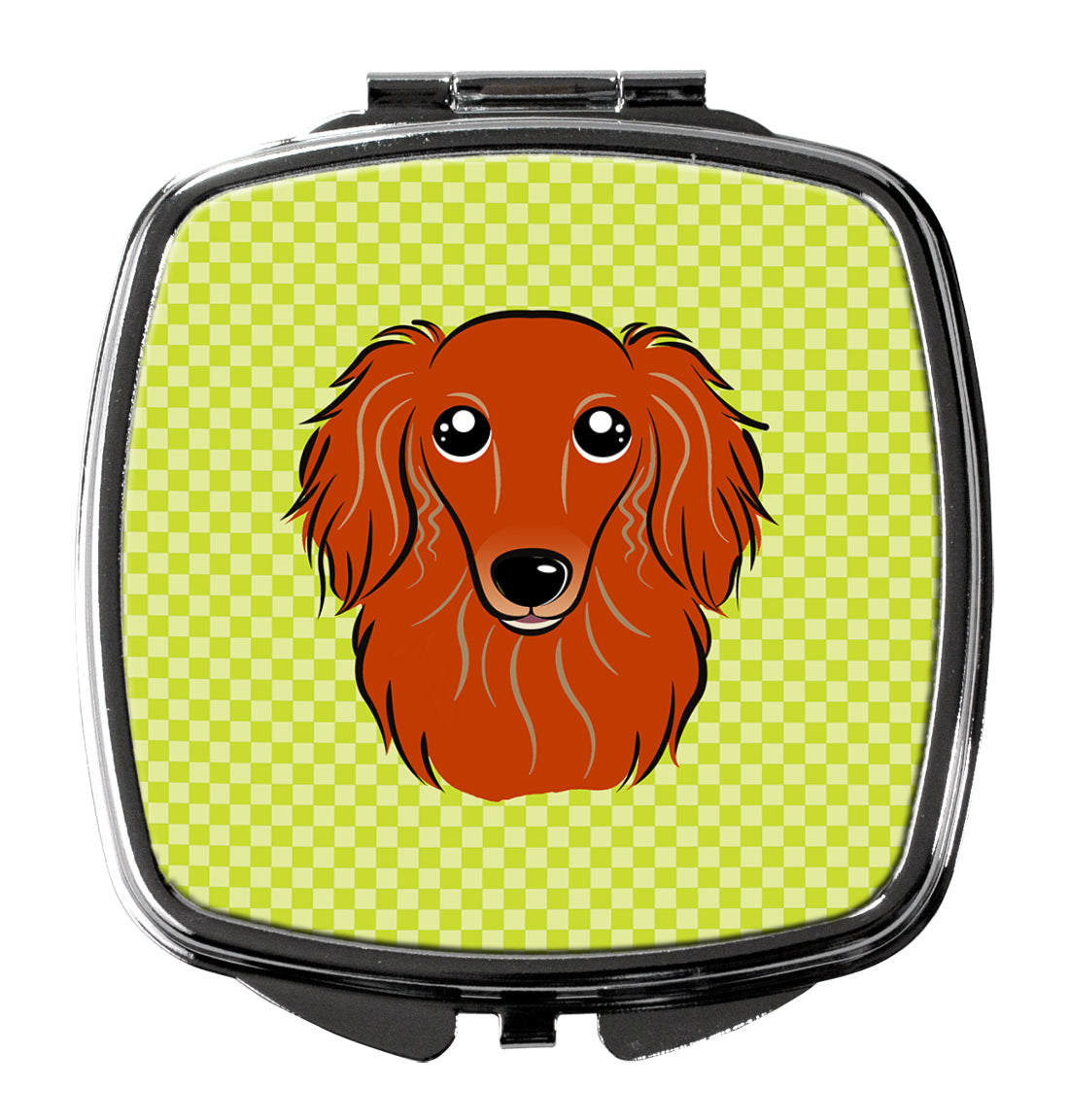 Checkerboard Lime Green Longhair Red Dachshund Compact Mirror BB1276SCM  the-store.com.