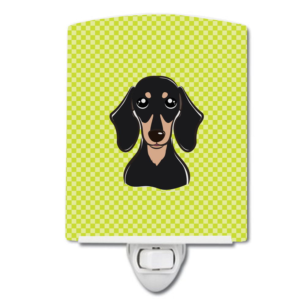 Checkerboard Lime Green Smooth Black and Tan Dachshund Ceramic Night Light BB1277CNL - the-store.com