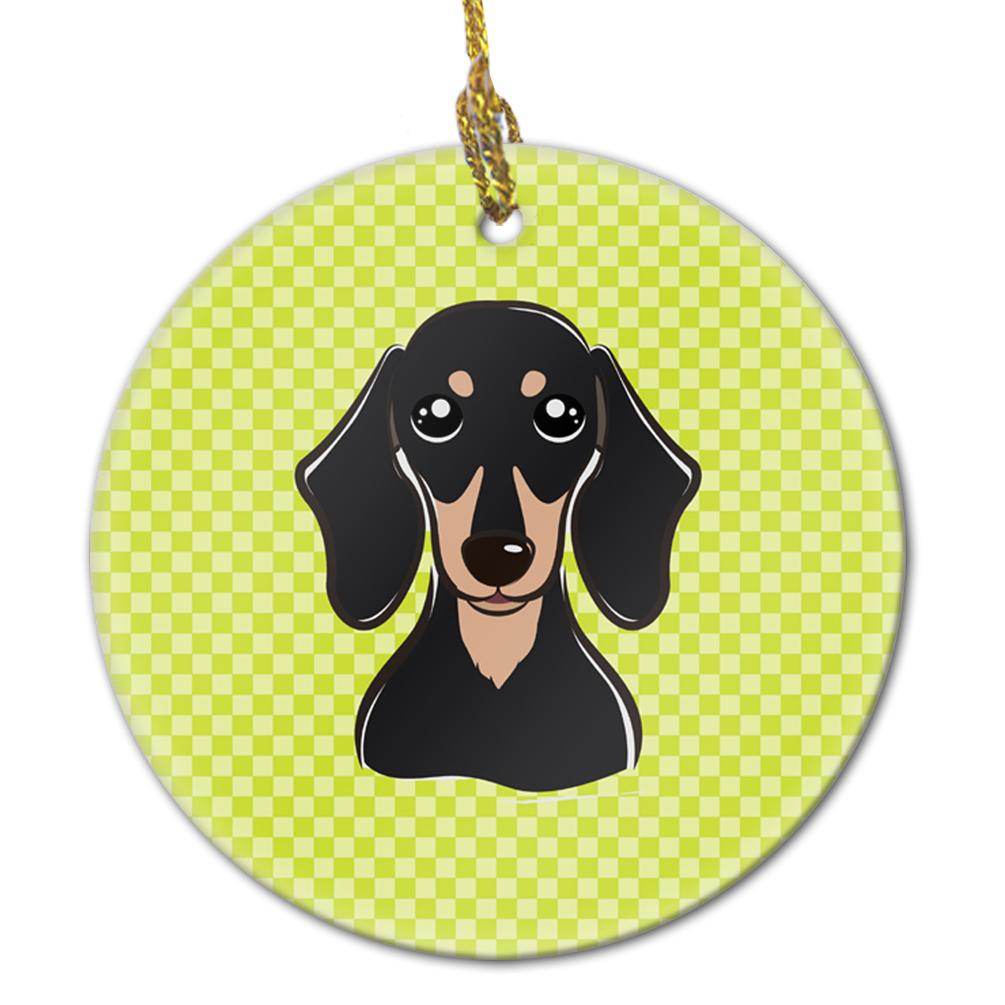 Checkerboard Lime Green Smooth Black and Tan Dachshund Ceramic Ornament BB1277CO1 by Caroline&#39;s Treasures