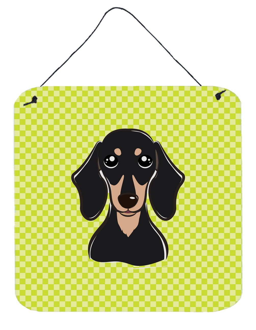 Checkerboard Lime Green Smooth Black and Tan Dachshund Wall or Door Hanging Prints BB1277DS66 by Caroline's Treasures