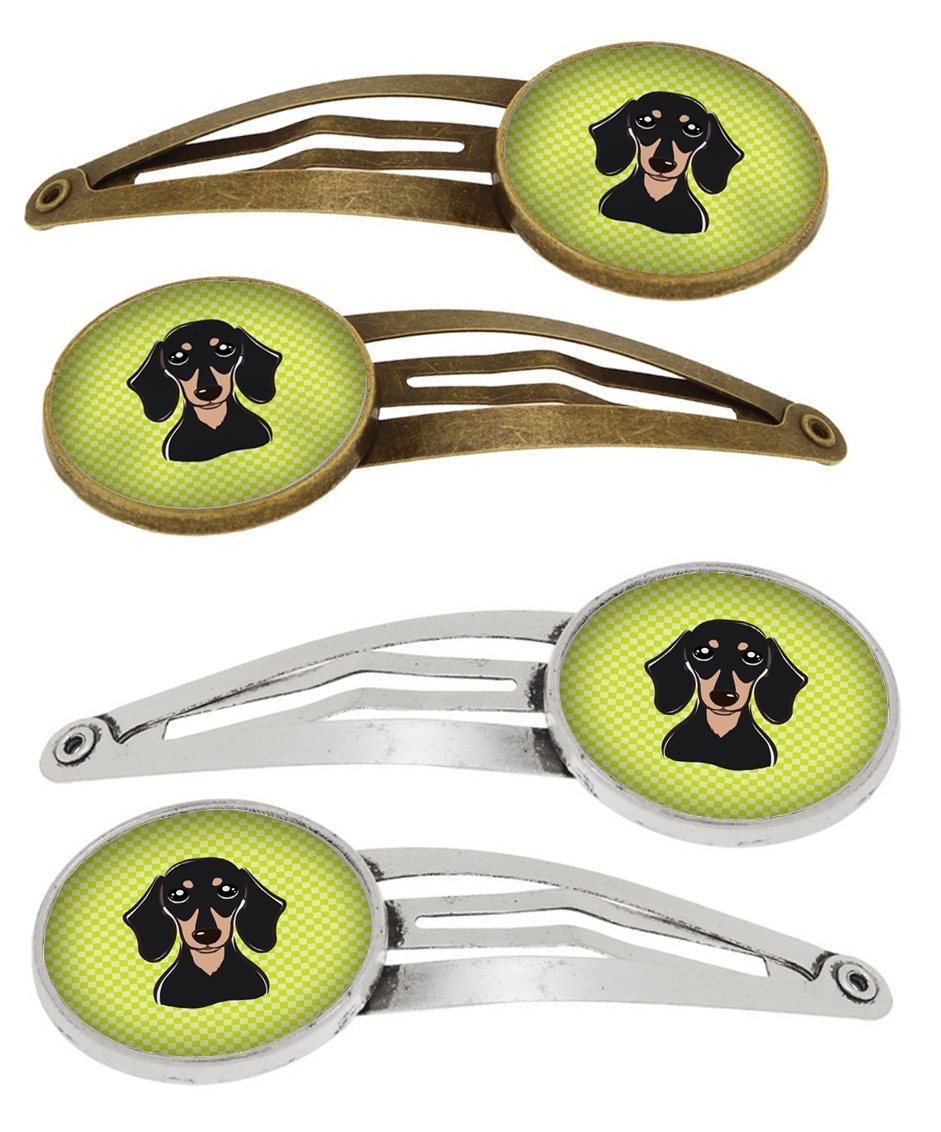 Checkerboard Lime Green Smooth Black and Tan Dachshund Set of 4 Barrettes Hair Clips BB1277HCS4 by Caroline&#39;s Treasures