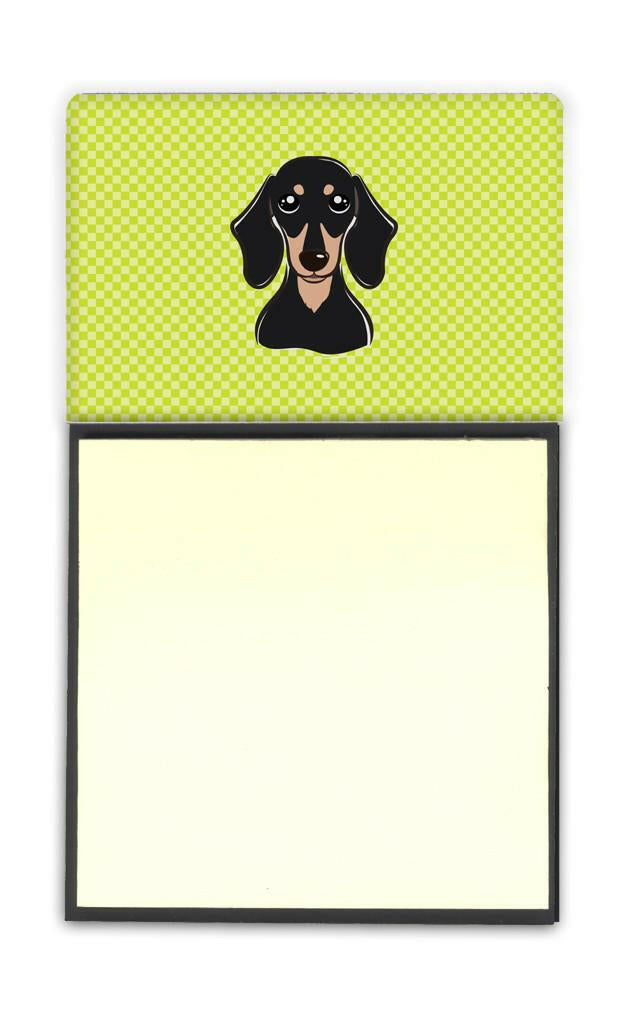 Checkerboard Lime Green Smooth Black and Tan Dachshund Refiillable Sticky Note Holder or Postit Note Dispenser BB1277SN by Caroline&#39;s Treasures