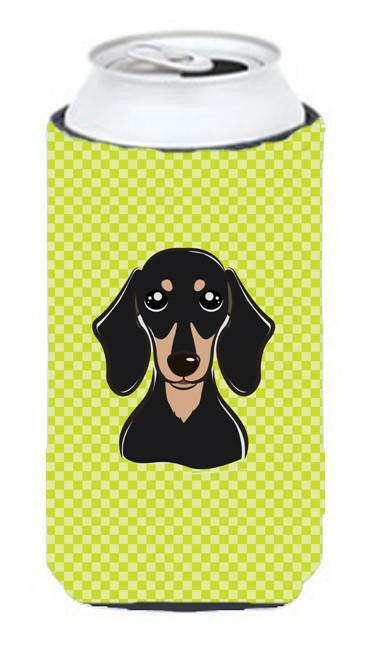 Checkerboard Lime Green Smooth Black and Tan Dachshund Tall Boy Beverage Insulator Hugger by Caroline&#39;s Treasures