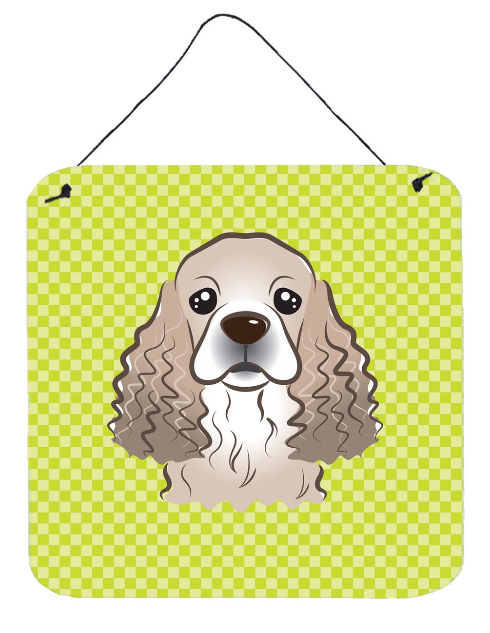 Checkerboard Lime Green Cocker Spaniel Wall or Door Hanging Prints BB1278DS66 by Caroline's Treasures