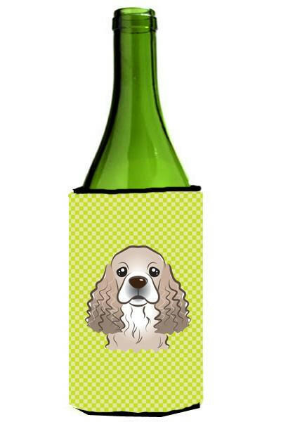 Checkerboard Lime Green Cocker Spaniel Wine Bottle Beverage Insulator Hugger BB1278LITERK by Caroline&#39;s Treasures