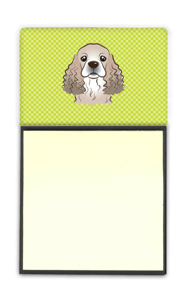 Checkerboard Lime Green Cocker Spaniel Refiillable Sticky Note Holder or Postit Note Dispenser BB1278SN by Caroline&#39;s Treasures