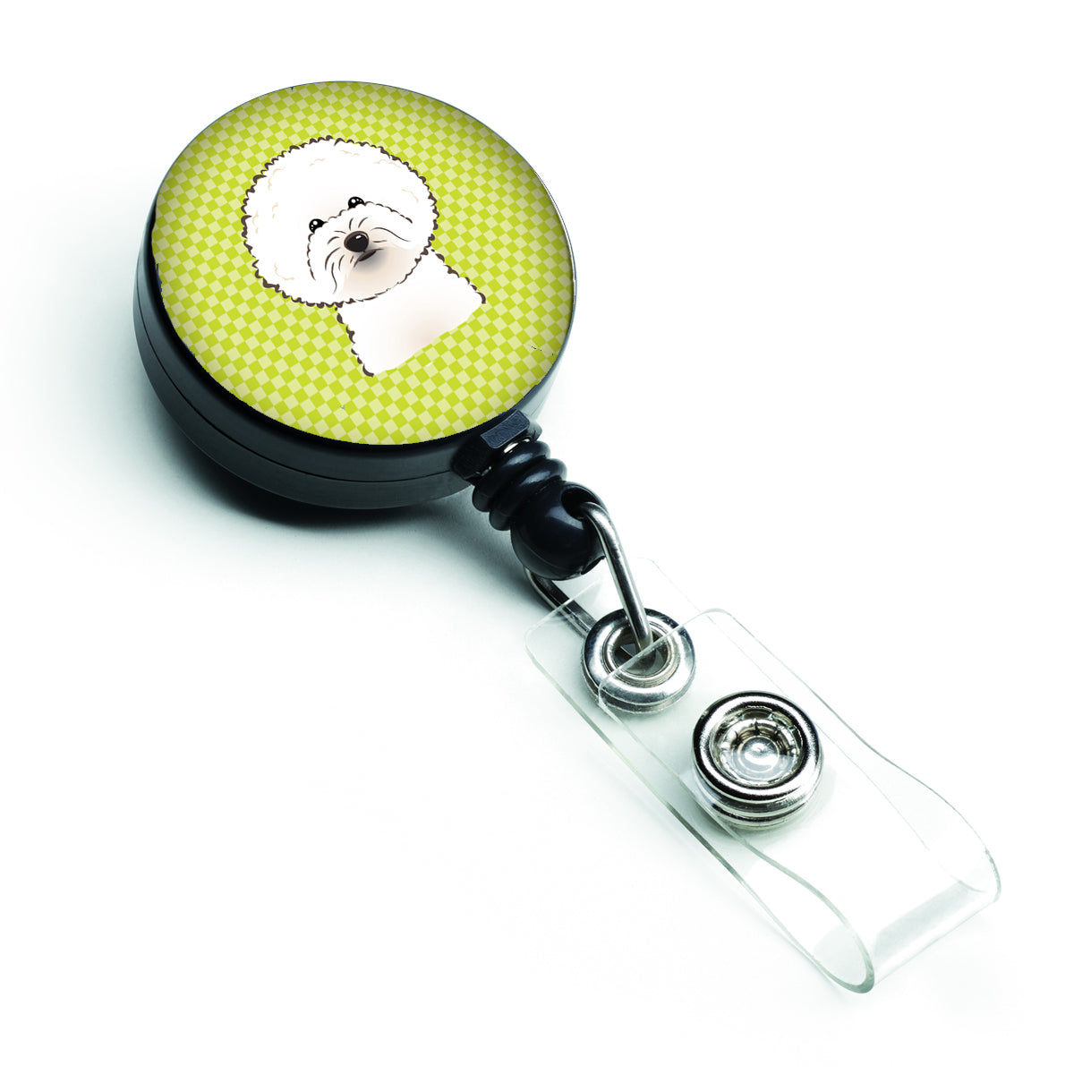 Checkerboard Lime Green Bichon Frise Retractable Badge Reel BB1279BR.