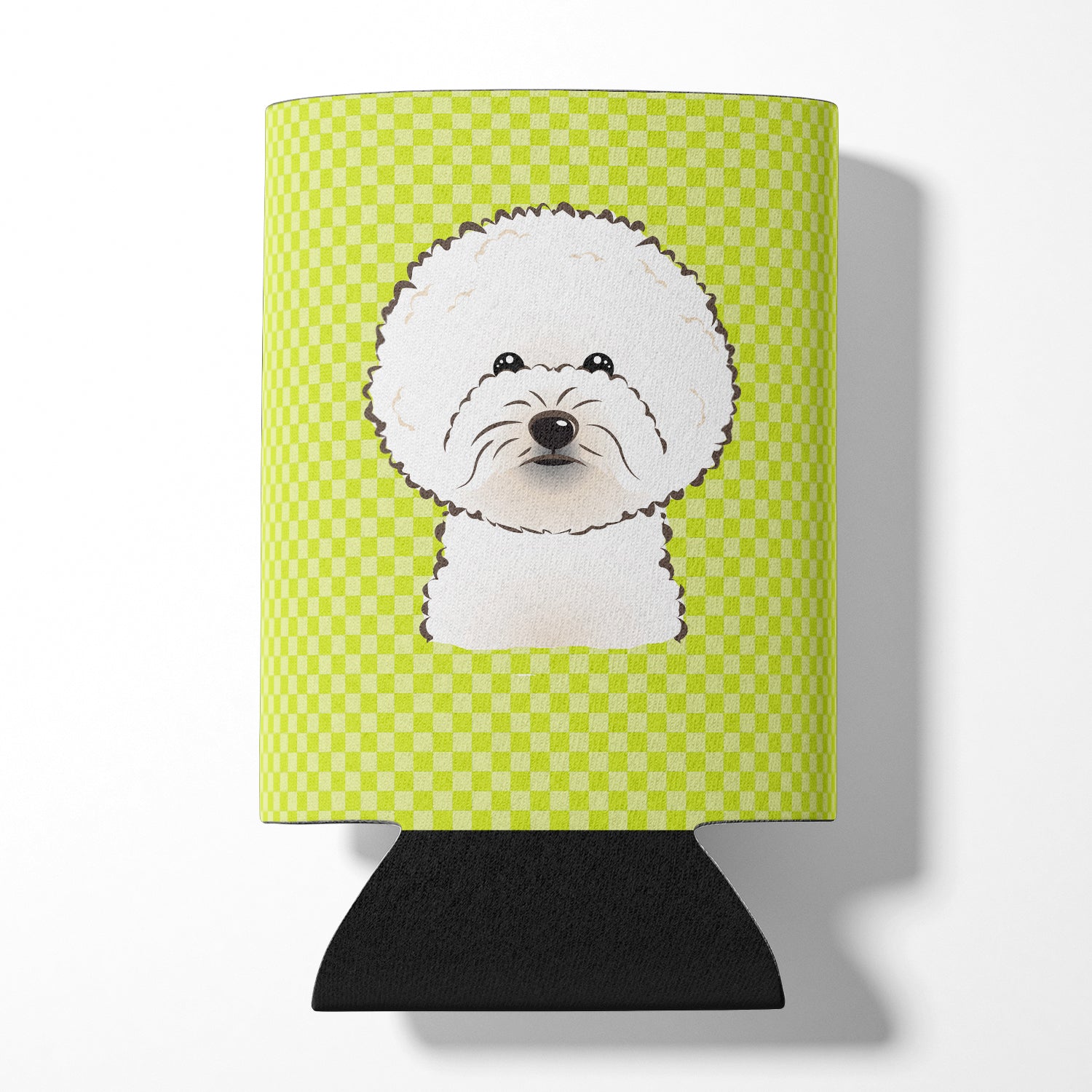 Checkerboard Lime Green Bichon Frise Can or Bottle Hugger BB1279CC