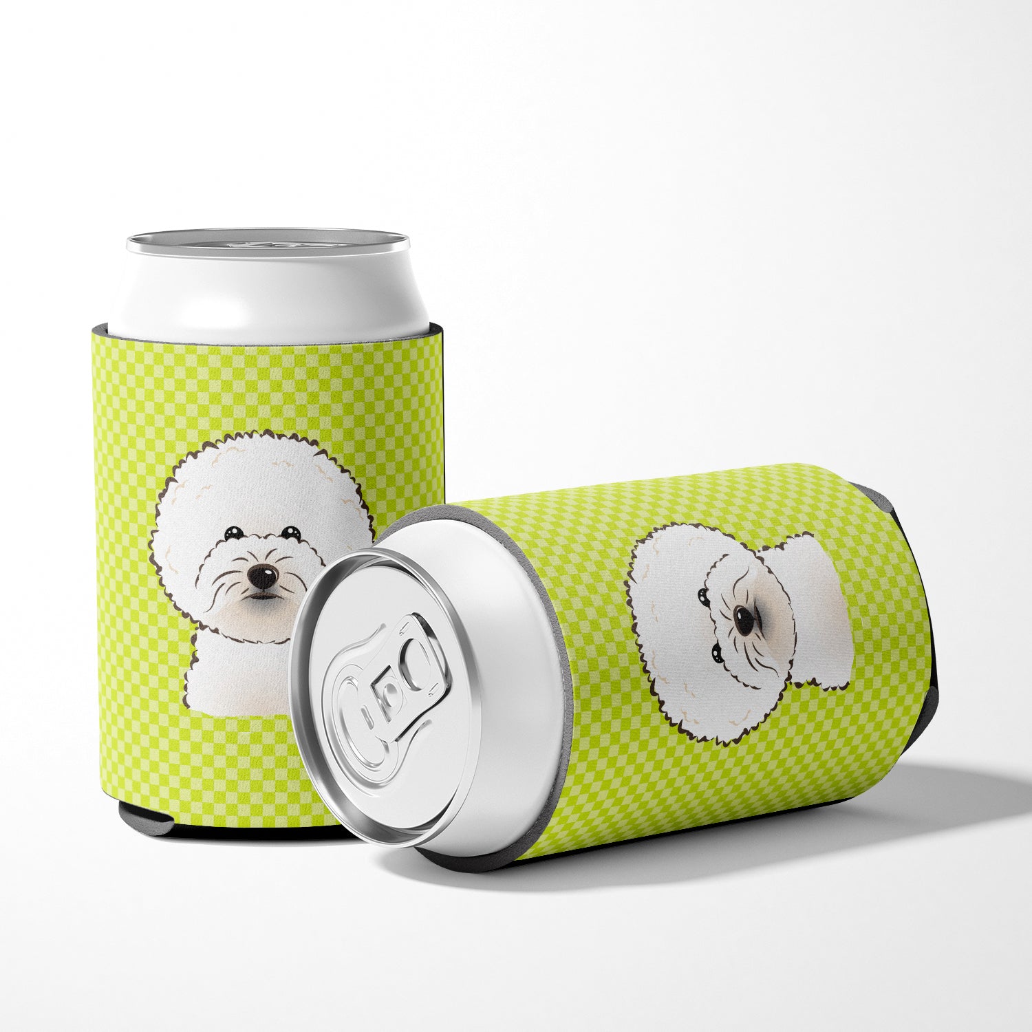 Checkerboard Lime Green Bichon Frise Can or Bottle Hugger BB1279CC