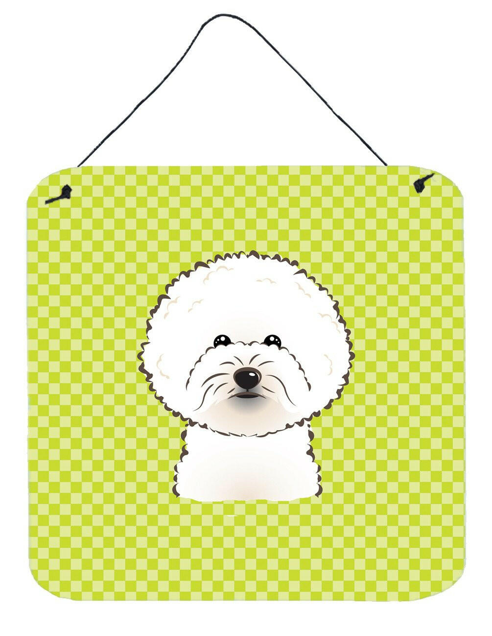 Checkerboard Lime Green Bichon Frise Wall or Door Hanging Prints BB1279DS66 by Caroline's Treasures
