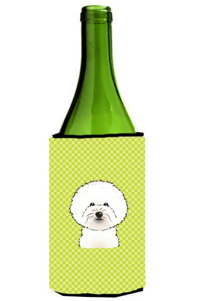 Checkerboard Lime Green Bichon Frise Wine Bottle Beverage Insulator Hugger BB1279LITERK by Caroline&#39;s Treasures
