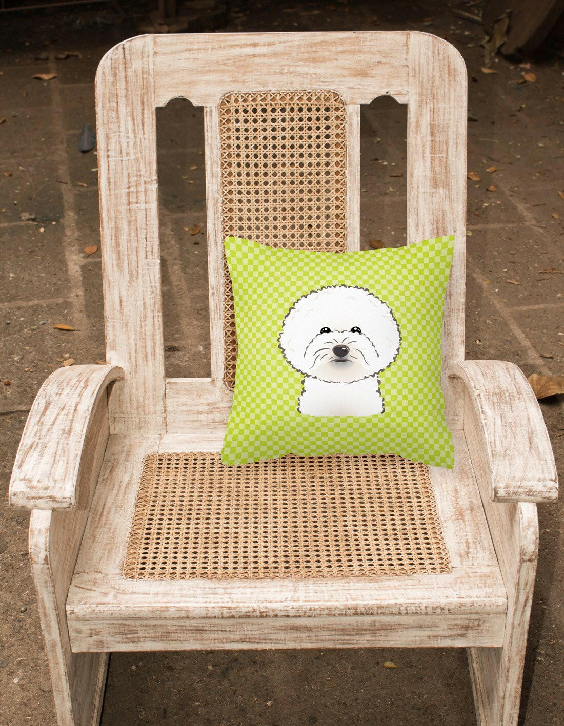 Checkerboard Lime Green Bichon Frise Canvas Fabric Decorative Pillow BB1279PW1414 - the-store.com