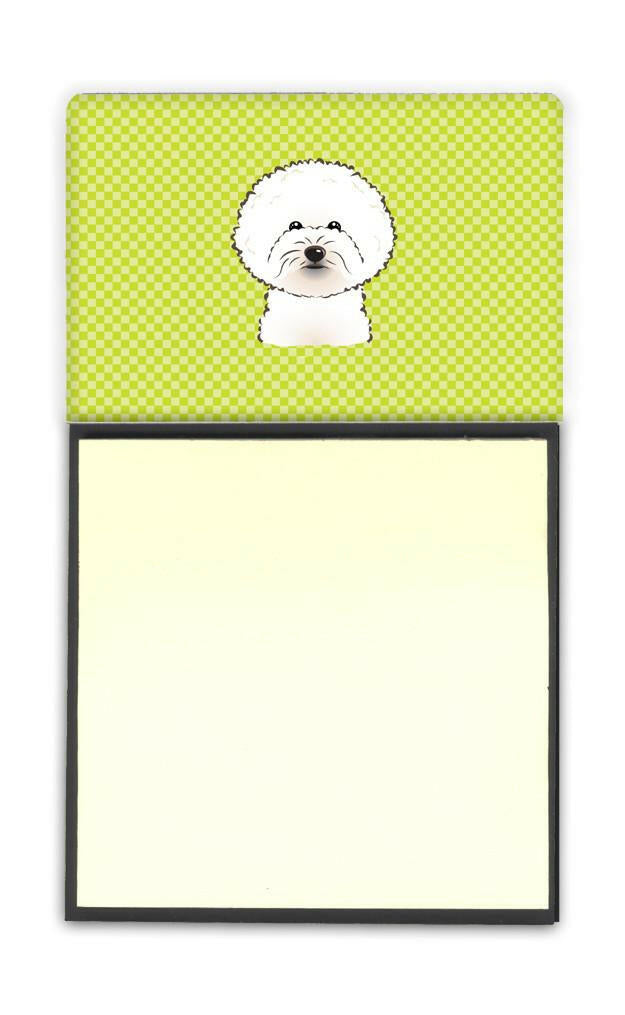 Checkerboard Lime Green Bichon Frise Refiillable Sticky Note Holder or Postit Note Dispenser BB1279SN by Caroline&#39;s Treasures
