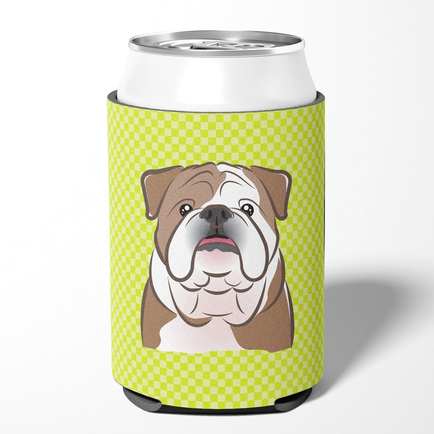 Checkerboard Lime Green English Bulldog  Can or Bottle Hugger BB1281CC