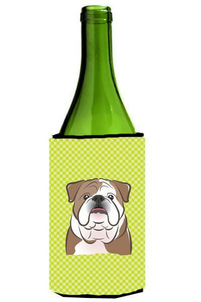 Checkerboard Lime Green English Bulldog  Wine Bottle Beverage Insulator Hugger BB1281LITERK by Caroline&#39;s Treasures