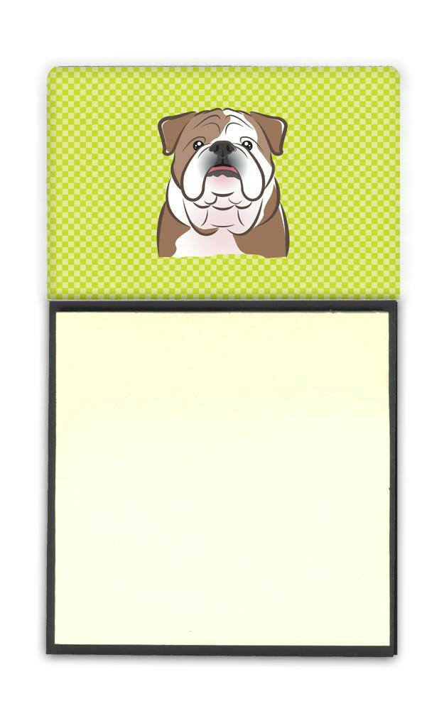 Checkerboard Lime Green English Bulldog  Refiillable Sticky Note Holder or Postit Note Dispenser BB1281SN by Caroline&#39;s Treasures