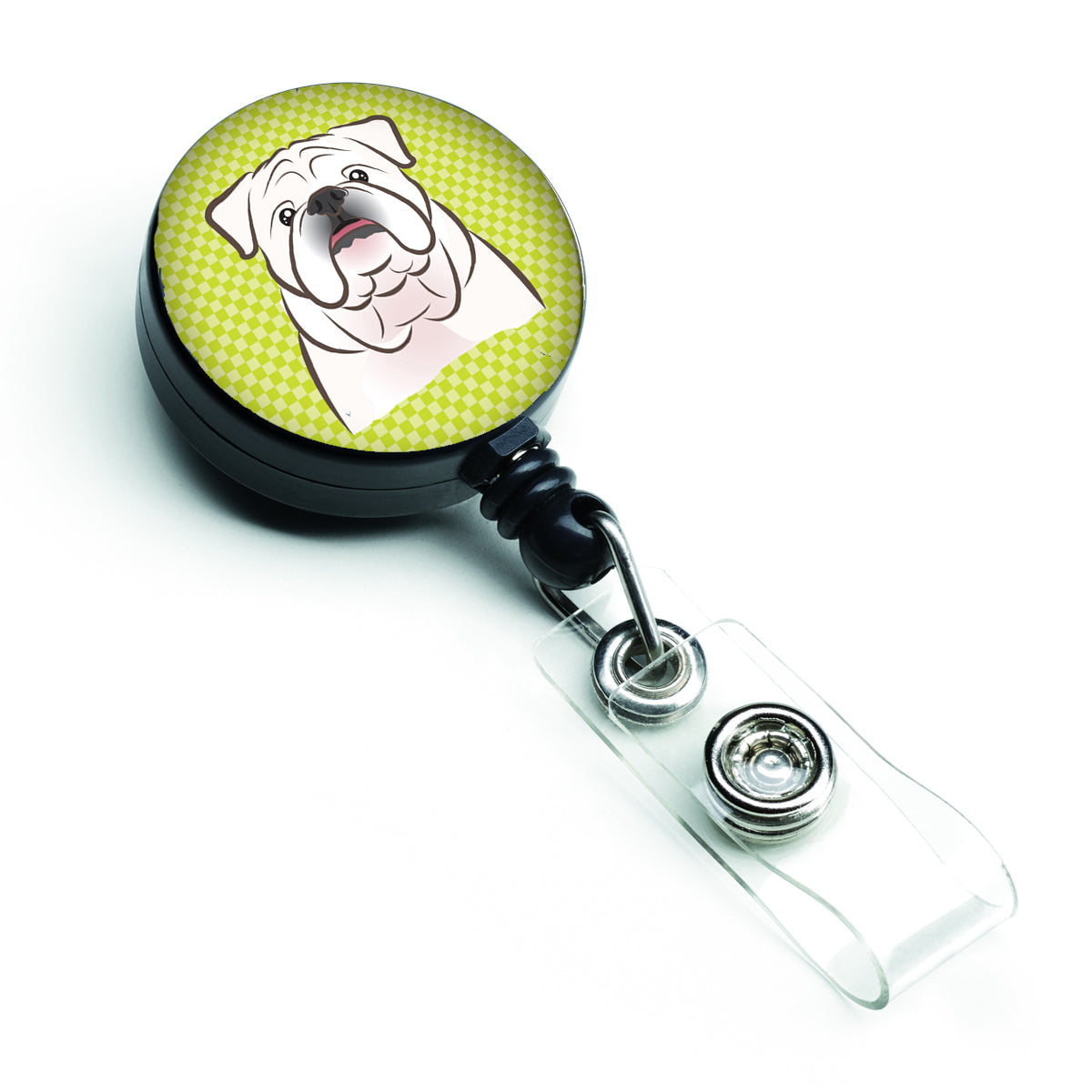 Checkerboard Lime Green White English Bulldog  Retractable Badge Reel BB1282BR